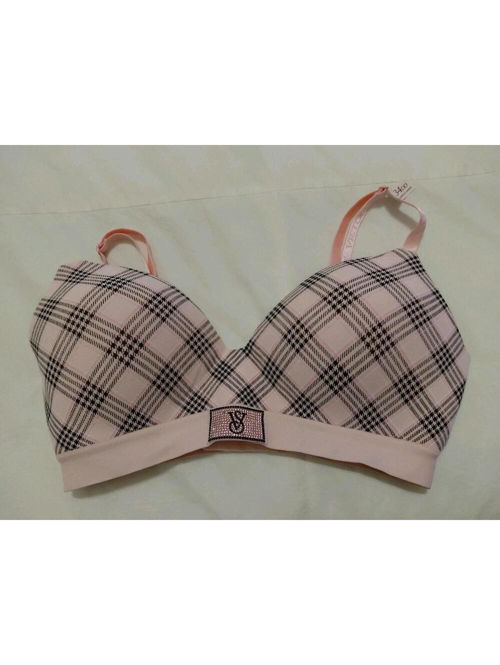 Victoria’s Secret Pink Push Up Full Coverage 34 DD pink plaid T-Shirt Bra EUC